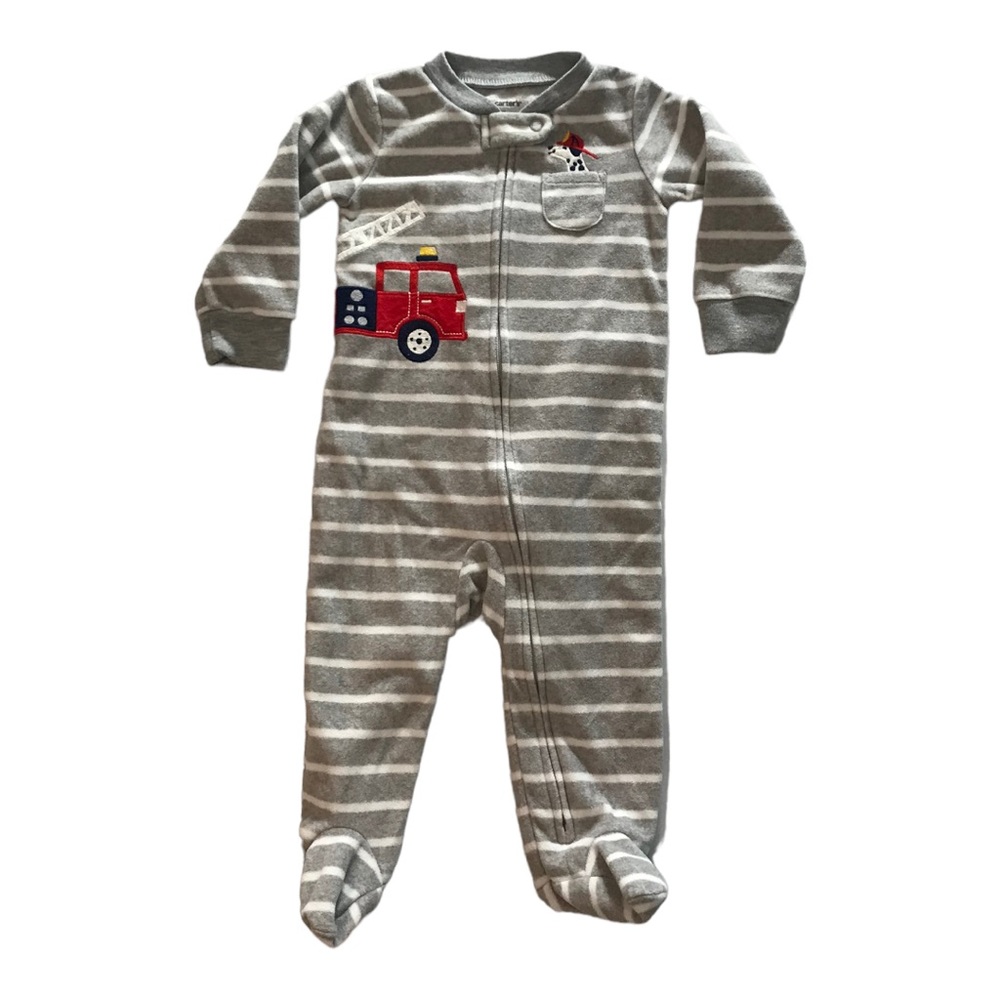 Carter’s Fleece One Piece Footie with Red Fire Truck and Dalmatian.